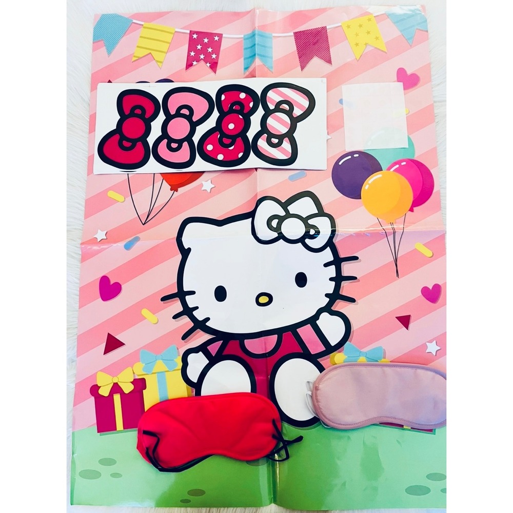 NEW Hello Kitty Birthday Party Decoration Set Backdrop Eye‎ Mask Bow Stickers
